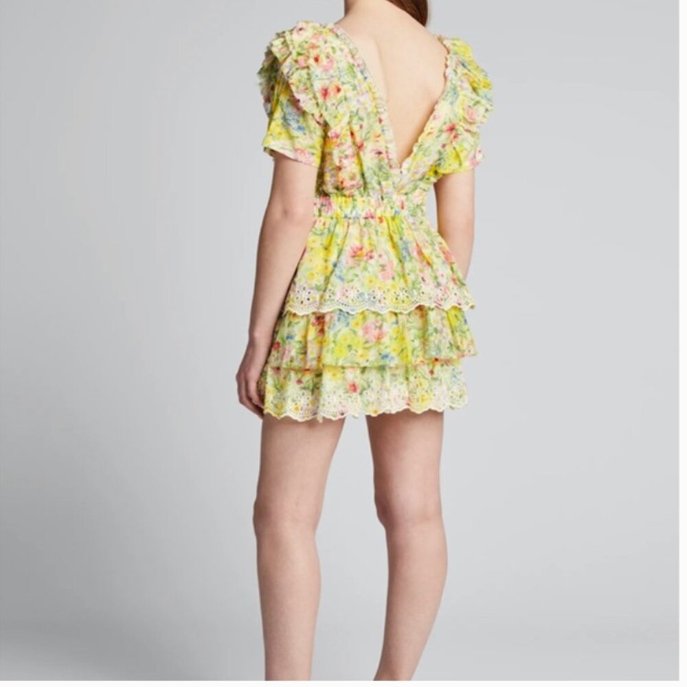 LoveShackFancy Short Sleeve Floral Aldina Mini Dress Rainbow Skies Size Medium - Picture 3 of 16